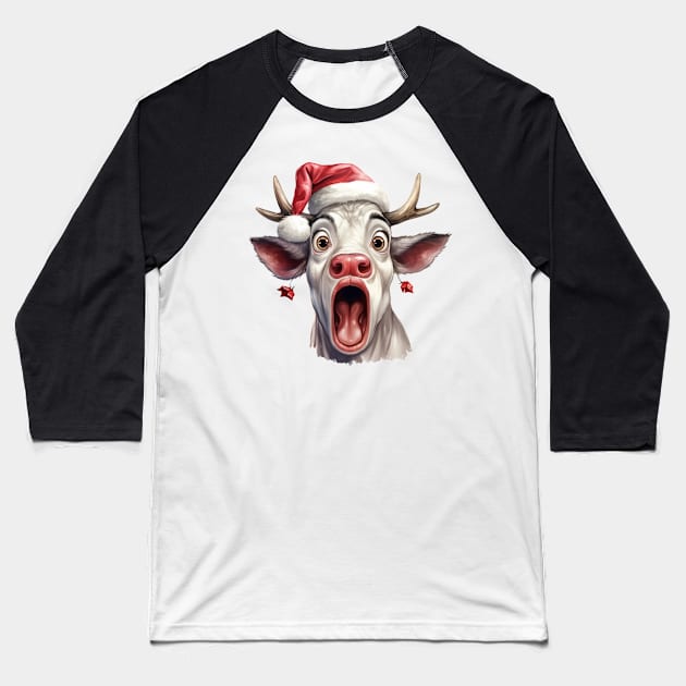 Funny Christmas Cow Face Baseball T-Shirt by Chromatic Fusion Studio